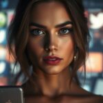 Portrait of Sophie Rain with social media background