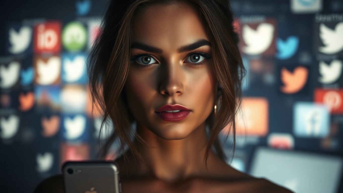 Portrait of Sophie Rain with social media background